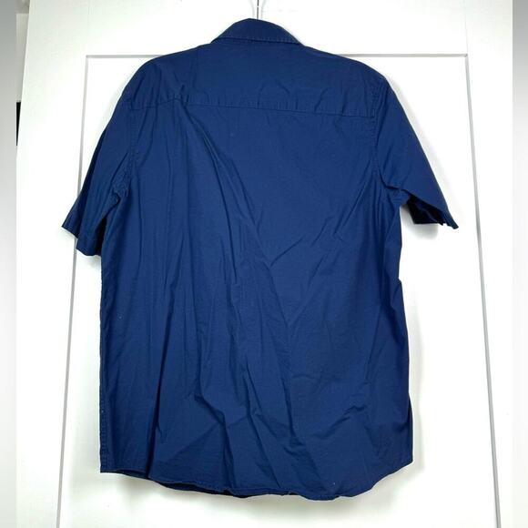 Alfani Short Sleeve Navy Blue Button Down Shirt Size Large - Picture 3 of 3